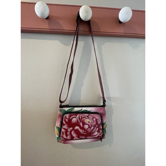 Anuschka handbag Pink Crossbody Purse Genuine Leather Max Aura - Picture 1 of 8